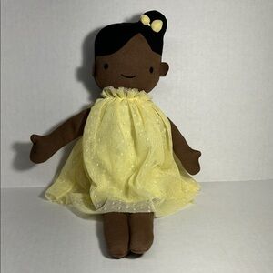 Target Brown Plush Doll with Yellow Dress and Yellow Hair Bow